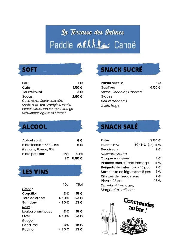 Carte du snack La Terrasse des Salines